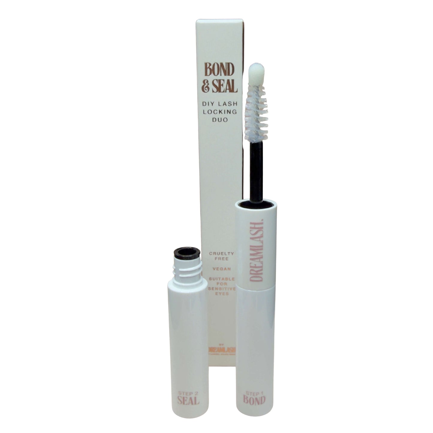 Bond & Seal DIY Lash Locking Duo with applicator on a white background